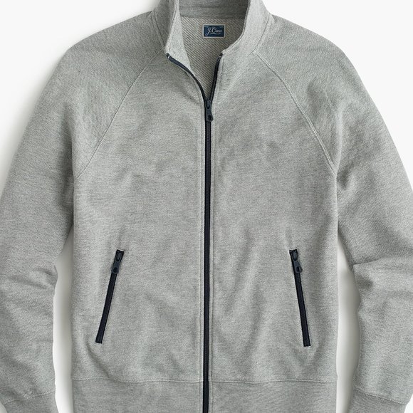 J. Crew Track Jacket in Pique Fleece - Heather Grey - Picture 1 of 1